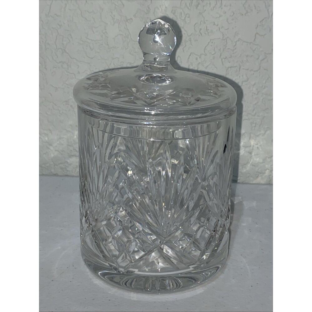 Vintage Lead Crystal Canister Jar‎ Dish With Lid Etched Clear Heavy 6.5”